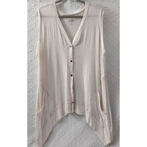 LOGO by Lori Goldstein Ivory  V-Neck Vest Plus Size 1X Button‎ Up Pockets